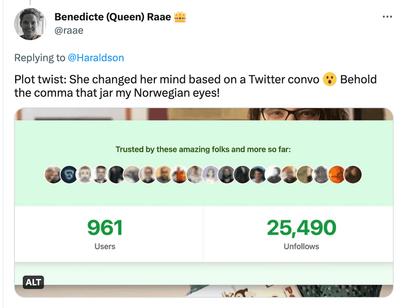 Plot twist: She changed her mind based on a Twitter convo 😮 Behold the comma that jar my Norwegian eyes!